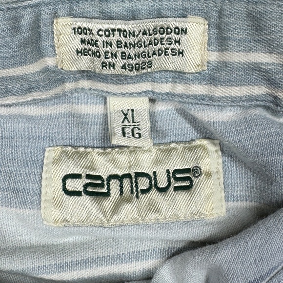 Vintage Campus 90s Striped 100% Cotton Blue White Striped Button Down Shirt XL - Picture 14 of 14